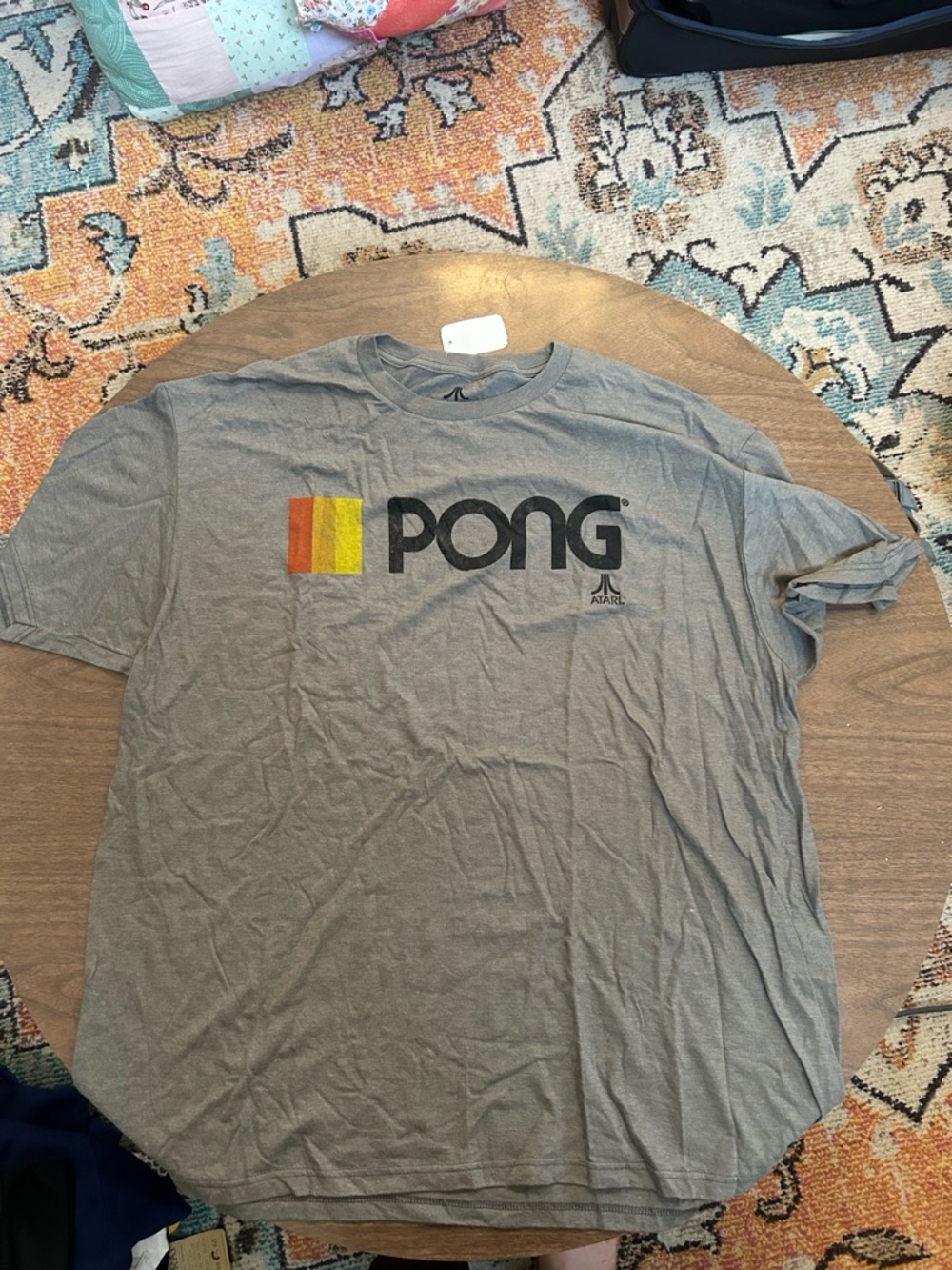 PONG Graphic Tee with Retro Stripe - Gray